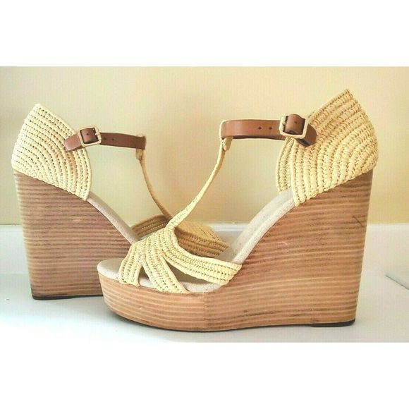 Tory Burch Shoes - Tory Burch Beige T Macrame Raffia Carina Platforms